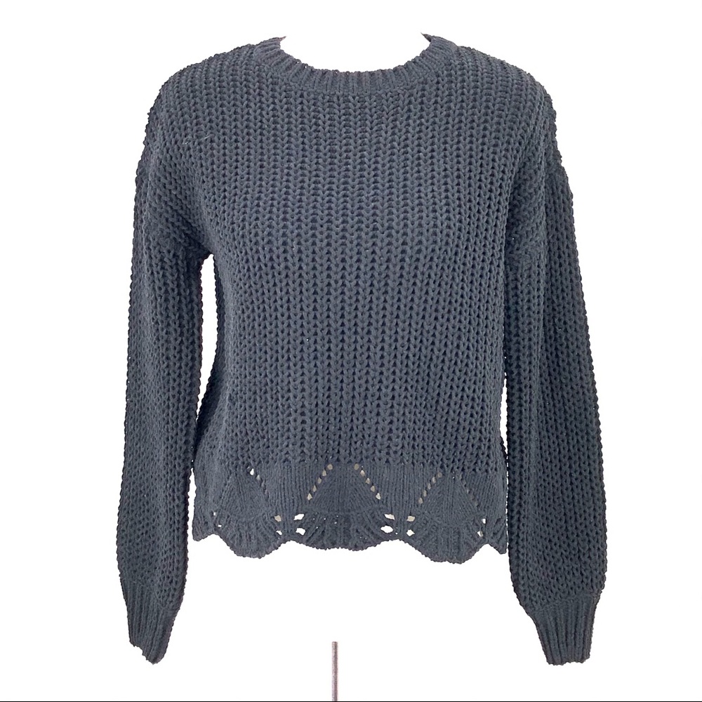 Wynter Black Round Neck Long Sleeve Sweater Top